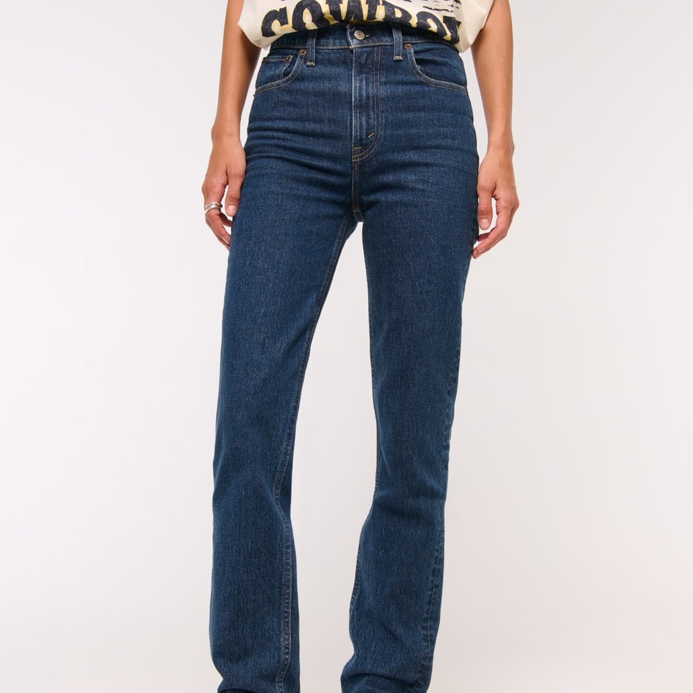 Abercrombie & Fitch High Rise Dark Blue Straight Leg Jeans